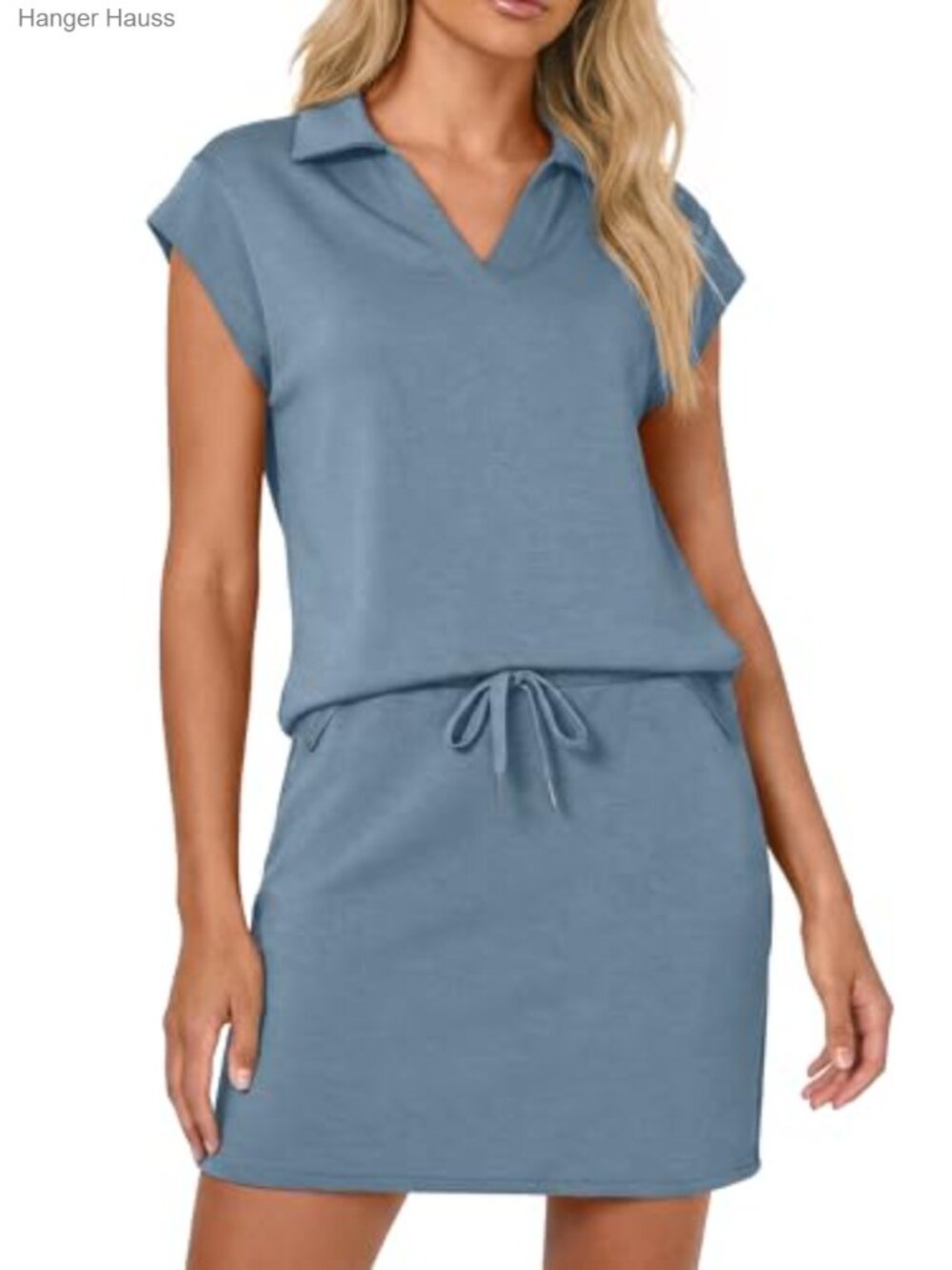 Women's Two Piece Skirt Set Cap Sleeve Lapel V Neck Top Short Skort with Pockets